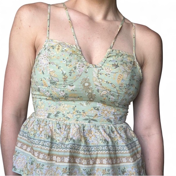 Green floral women’s American Eagle tiered ruffle mini dress size XS - Picture 2 of 4